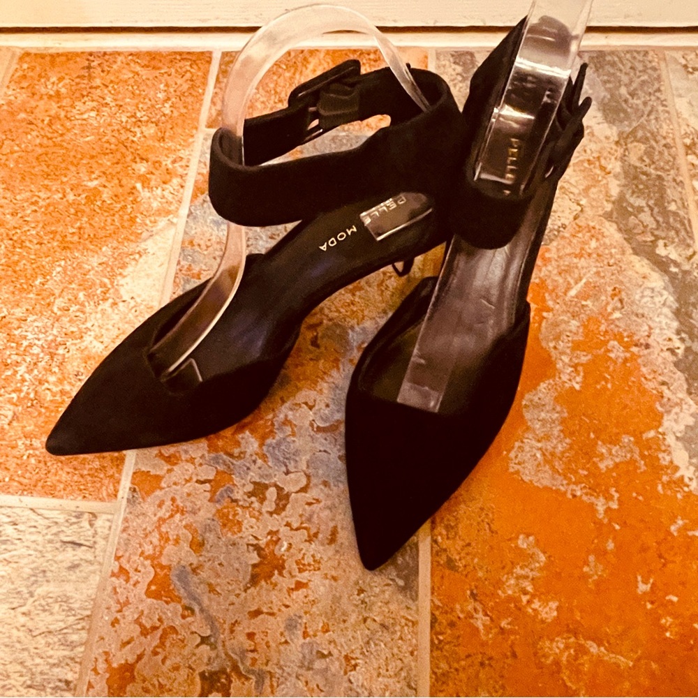🎶 NWOB! Pelle Moda Pointed Toe Kitten Heel D’Orsay Black Suede Women's Heels!